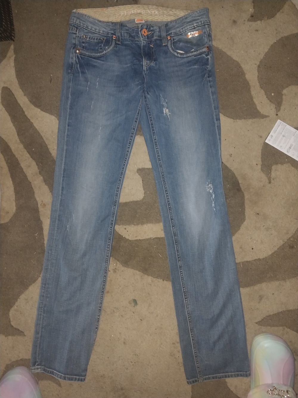 Women’s Blue Slim Straight Jeans - Casual Distressed Style